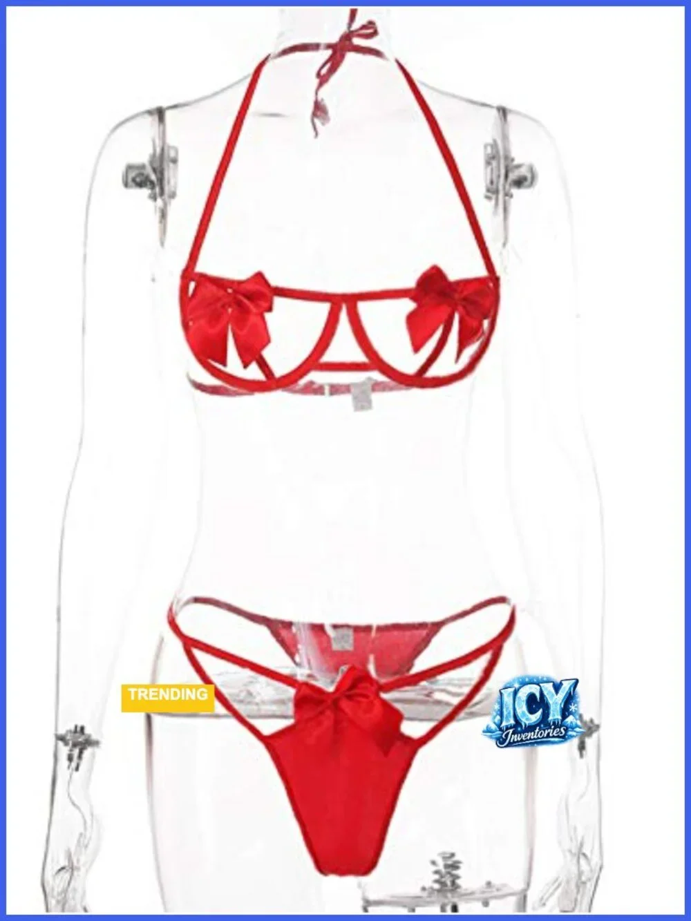 Sexy Satin Lingerie Set with Bows and Cutout Detail - Bra and Panty